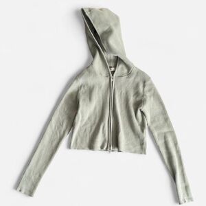 Brandy Melville Sage Green Ribbed Knit Double Zip Hoodie Cardigan John Galt EUC
